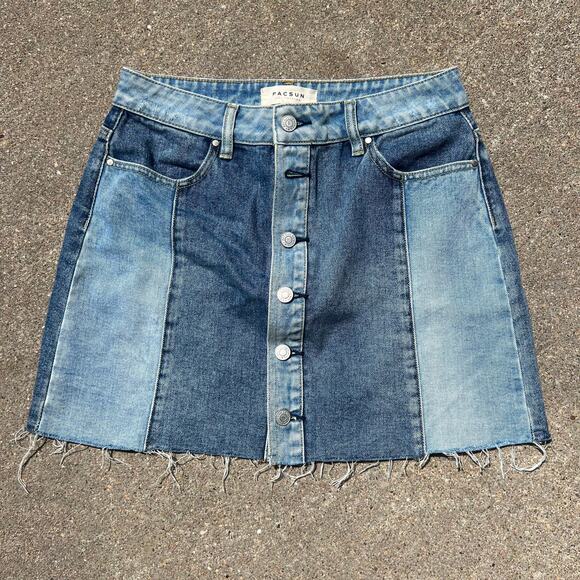 Pacsun patchwork jean skirt raw hem Size 28 - Picture 1 of 4